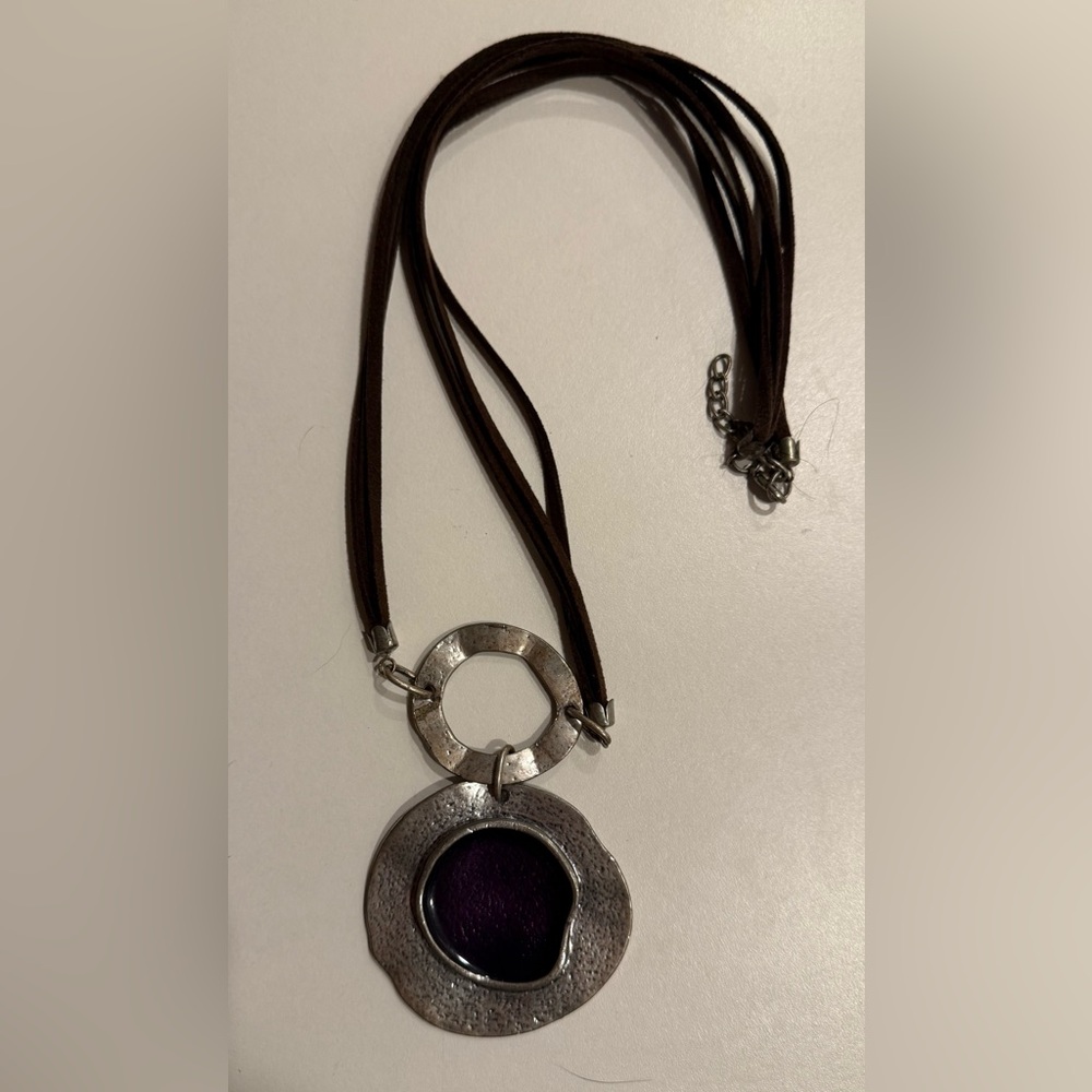 Chic Silver and Purple Pendant Necklace